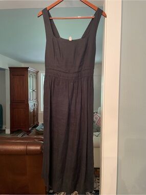 Sleeveless Black Linen Midi Dress - Classic Women's Dress